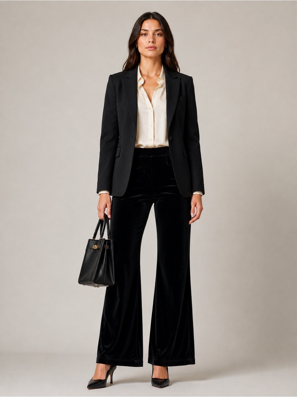Baranda Black Velvet Pants XL Corduroy Soft Wide Leg Stretch Solid Style 54X1043